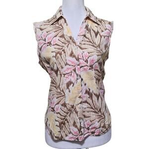 Gloria Vanderbilt Casual Floral Sleeveless Button Up Blouse Size Petite Med